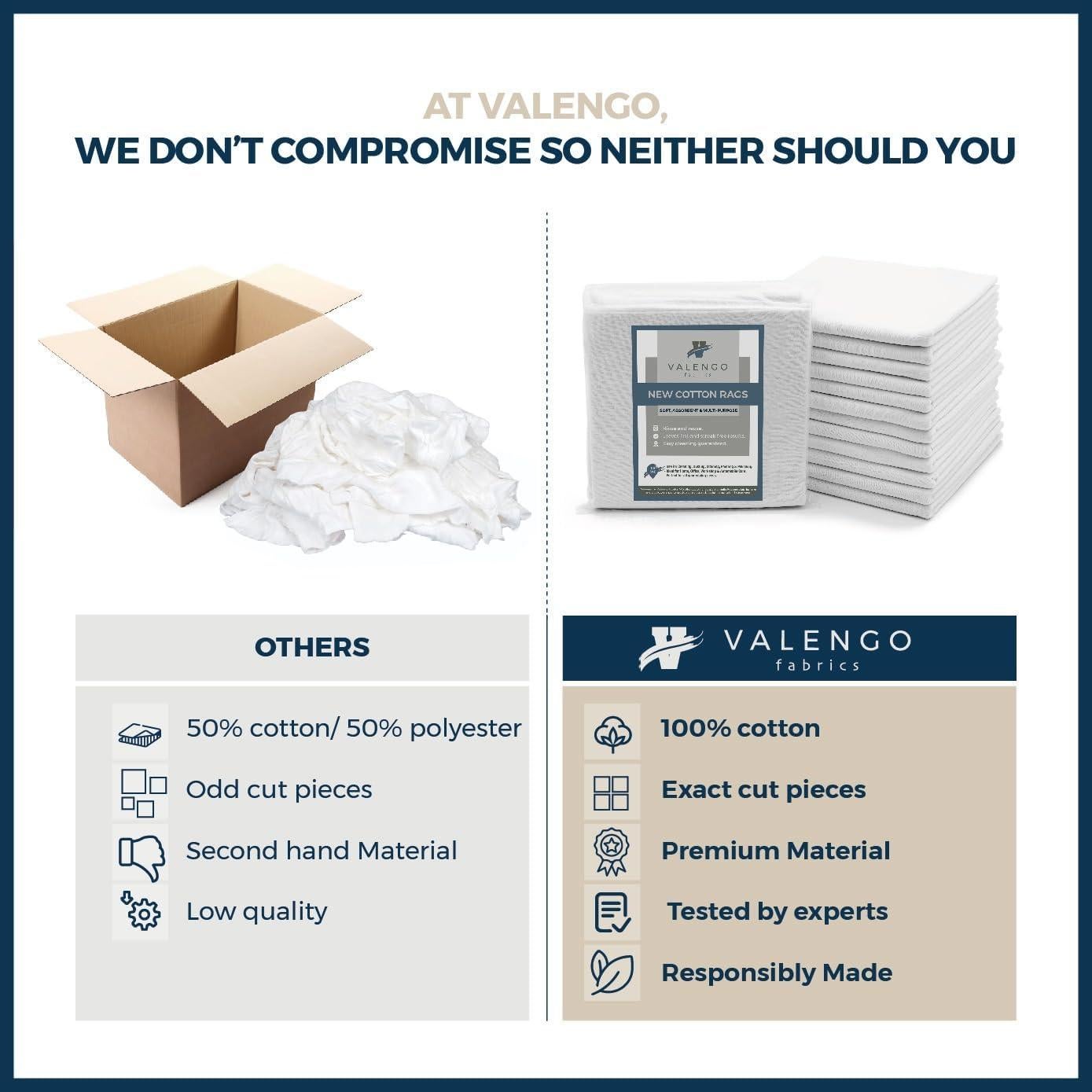 Paños de Limpieza 100% Algodón Valengo - Paquete de 7, 43x43 cm