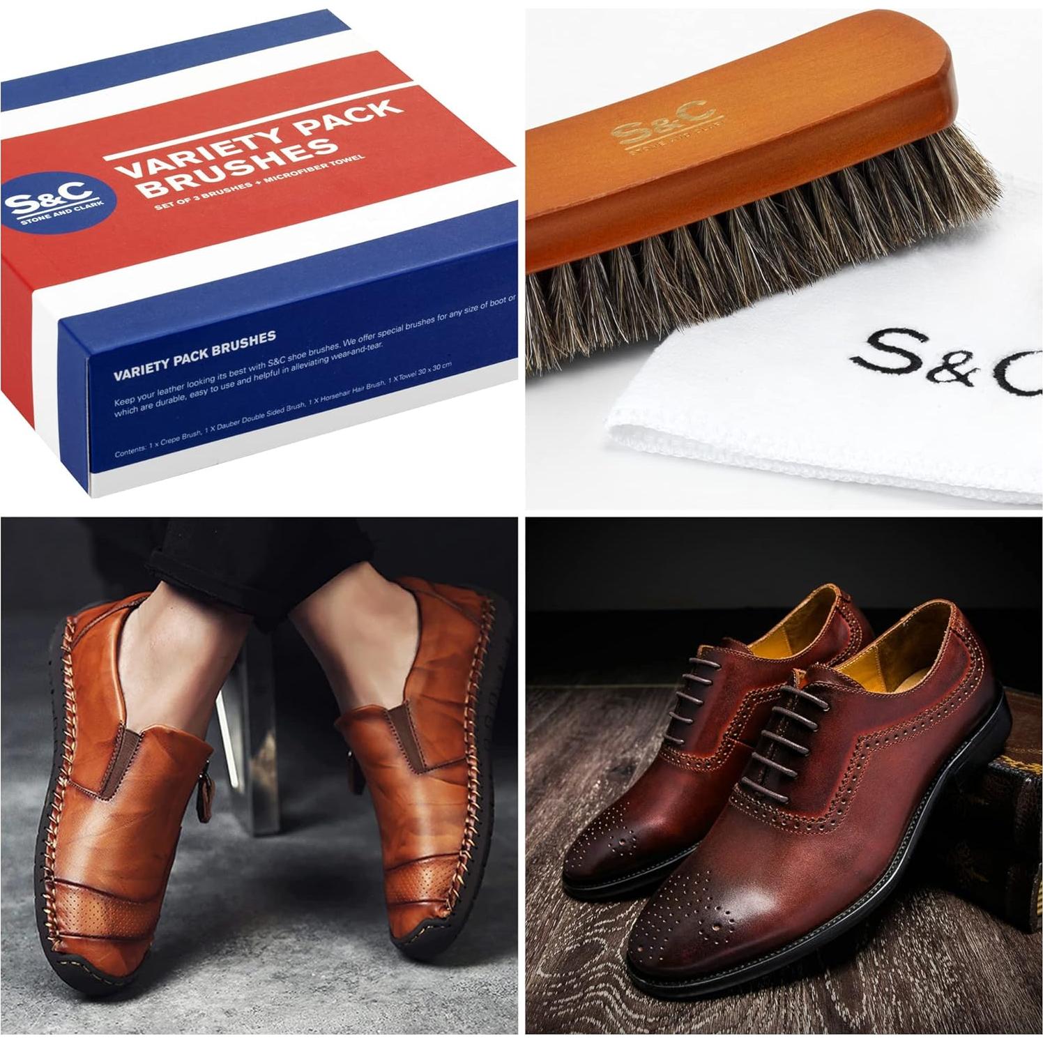 Kit de Cepillos para Zapatos Stone and Clark - 4 en 1 con Paño