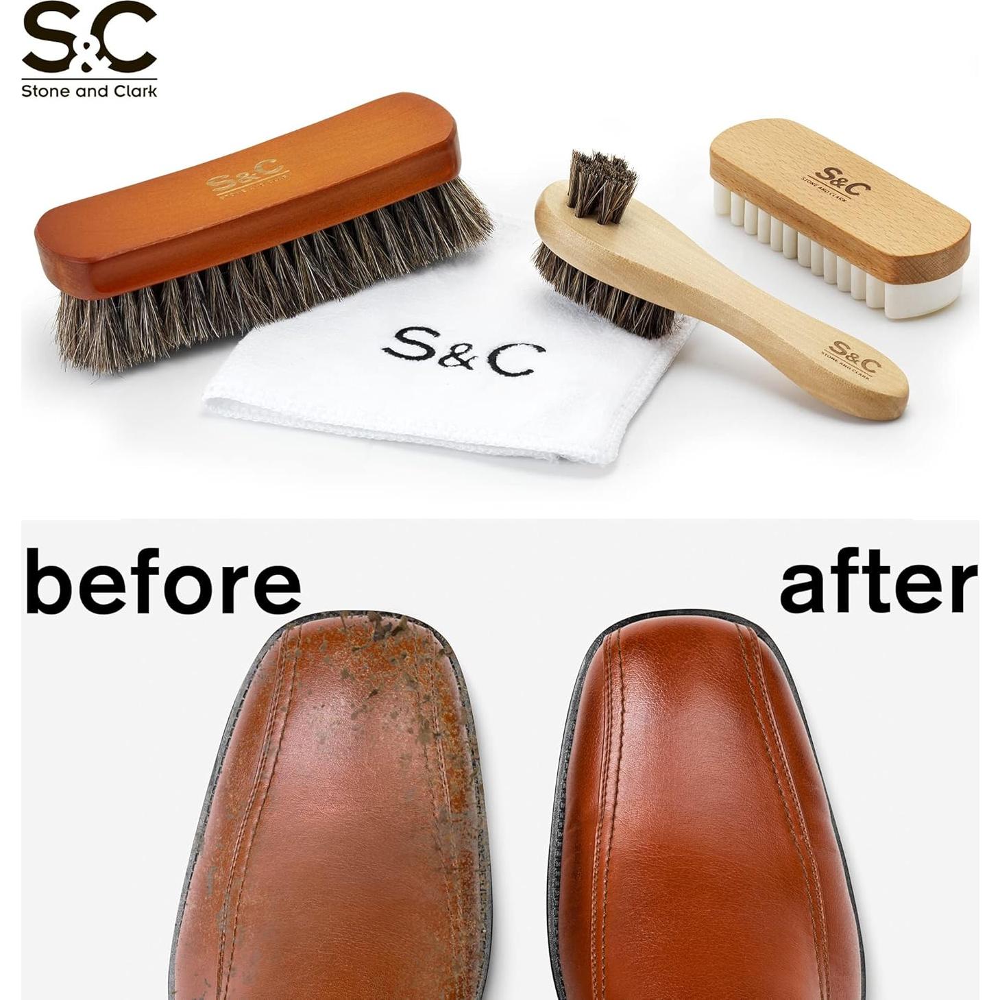 Kit de Cepillos para Zapatos Stone and Clark - 4 en 1 con Paño