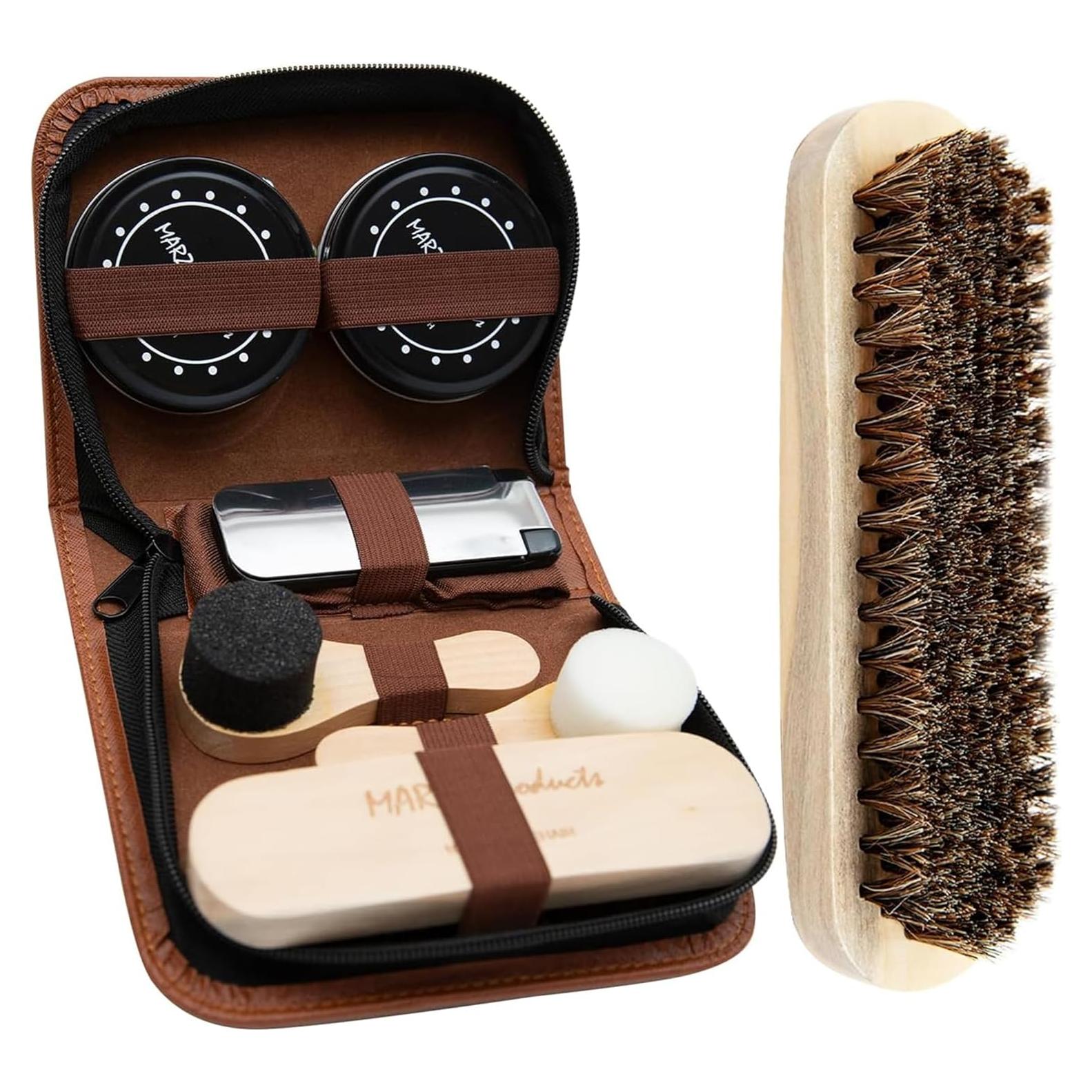 Kit de Cuidado de Zapatos MARZ Deluxe 7 Piezas - Pulimento Negro y Neutral