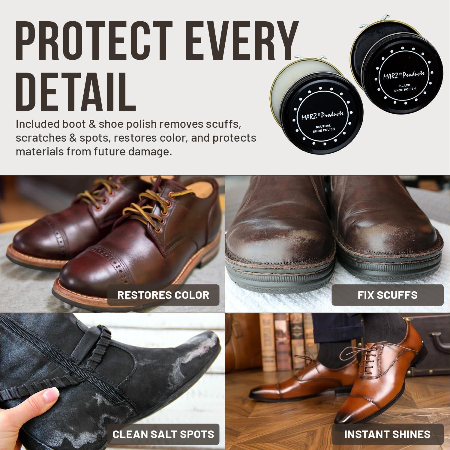 Kit de Cuidado de Zapatos MARZ Deluxe 7 Piezas - Pulimento Negro y Neutral