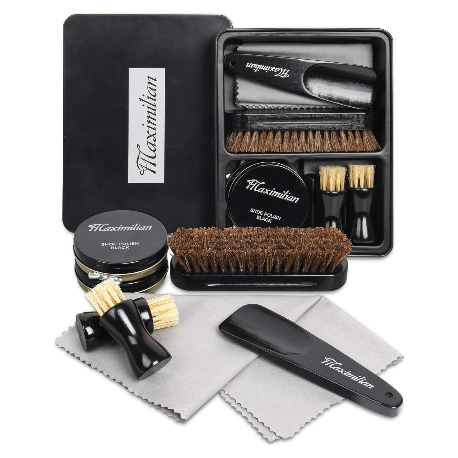 Kit de Cuidado de Zapatos Maximilian 7 Piezas - Brillo de Cuero Negro
