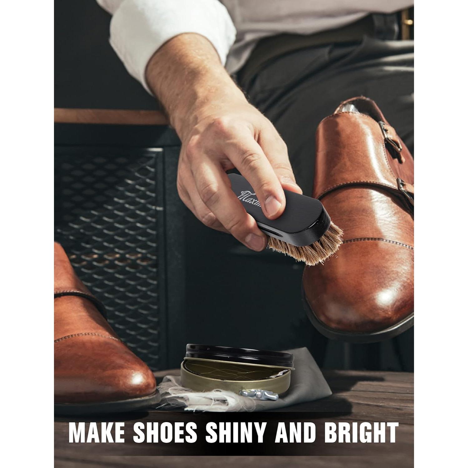 Kit de Cuidado de Zapatos Maximilian 7 Piezas - Brillo de Cuero Negro