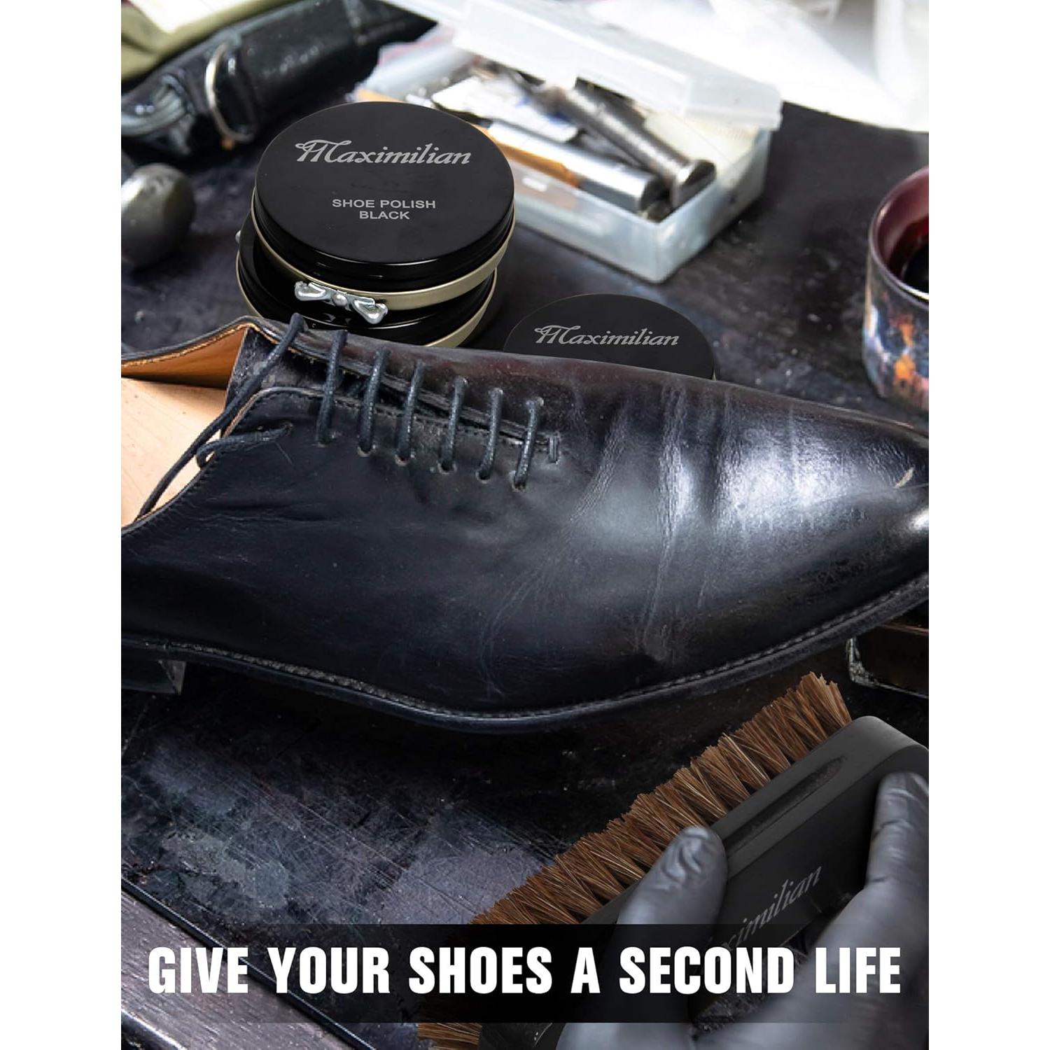 Kit de Cuidado de Zapatos Maximilian 7 Piezas - Brillo de Cuero Negro