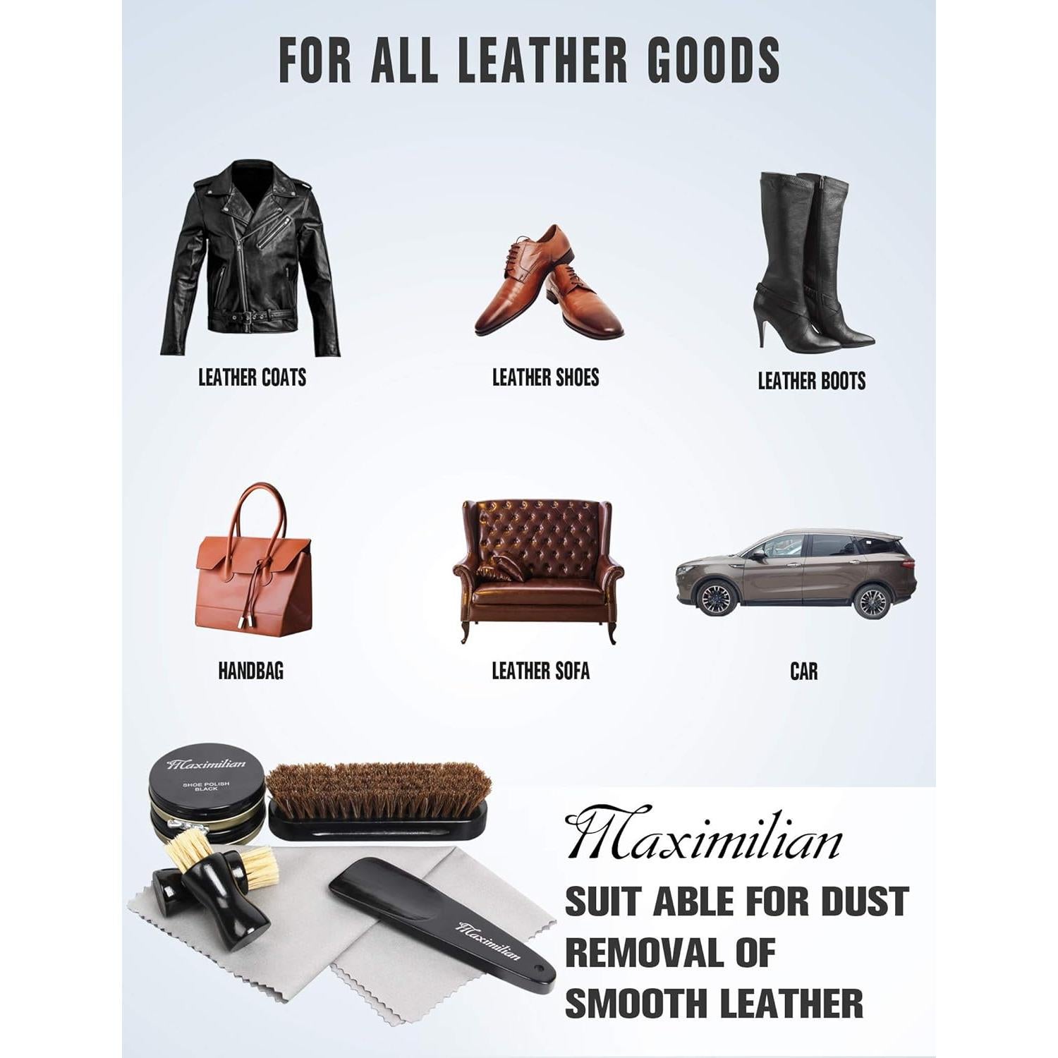 Kit de Cuidado de Zapatos Maximilian 7 Piezas - Brillo de Cuero Negro