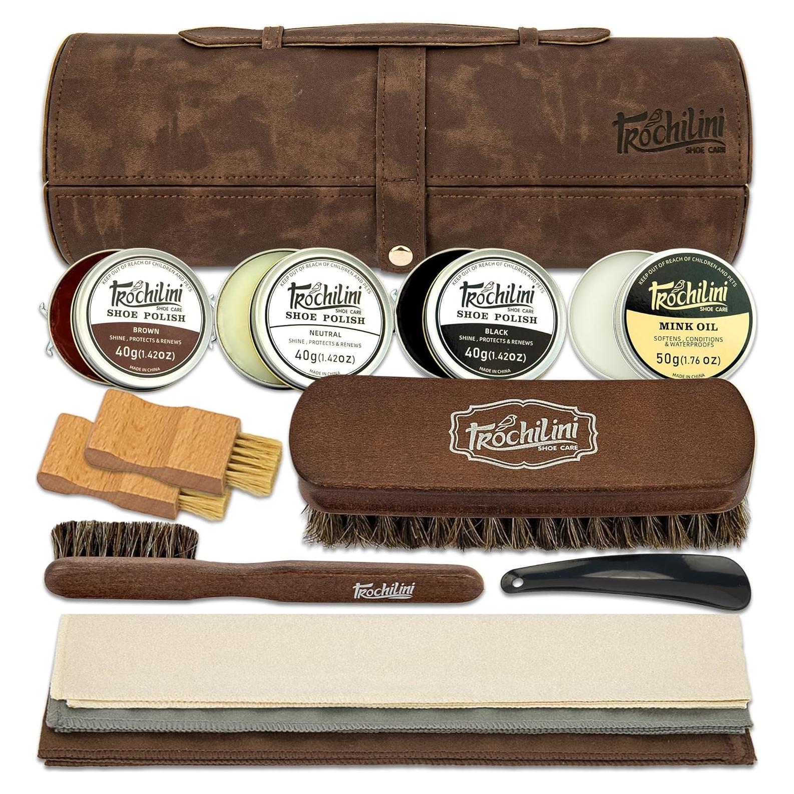 Kit de Cuidado de Zapatos 13 Piezas - Betún, Aceite y Cepillos