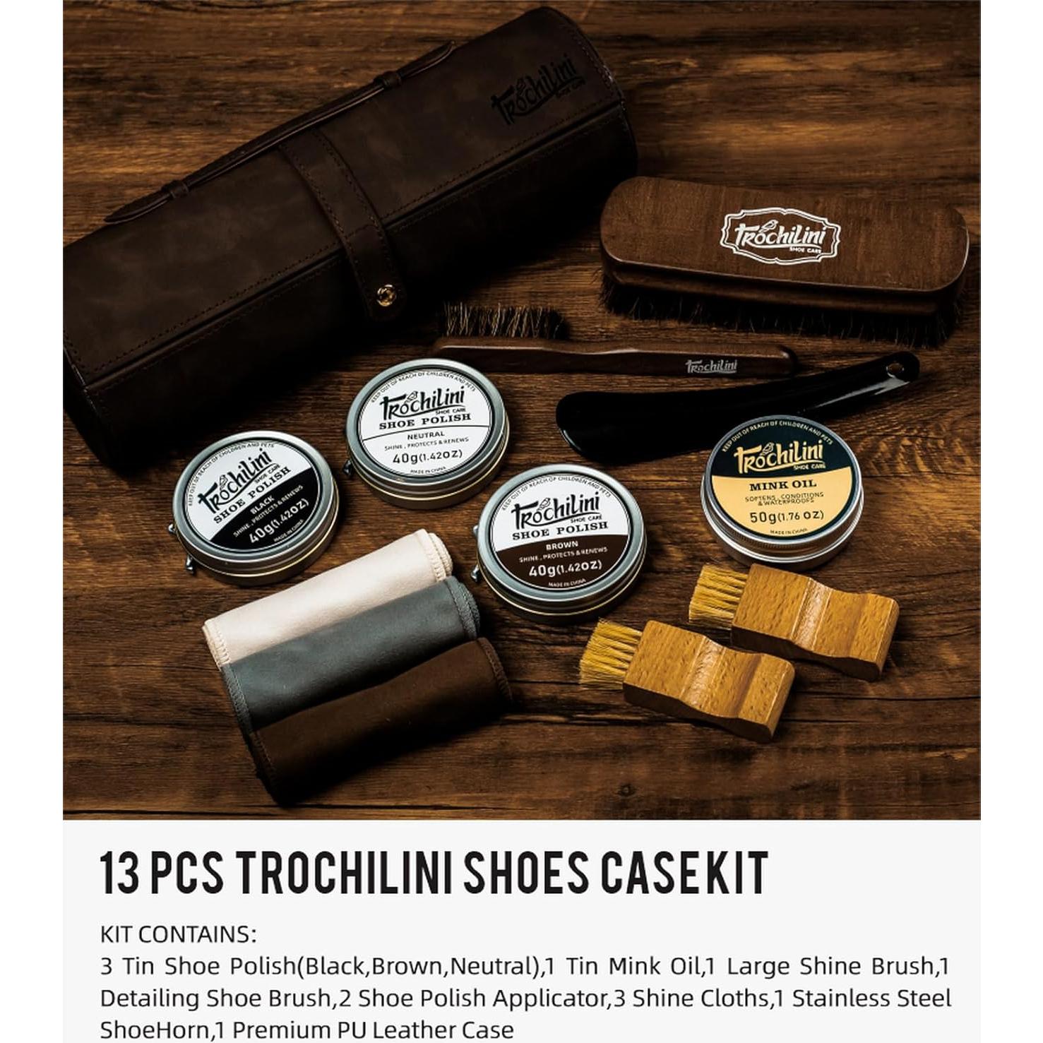 Kit de Cuidado de Zapatos 13 Piezas - Betún, Aceite y Cepillos