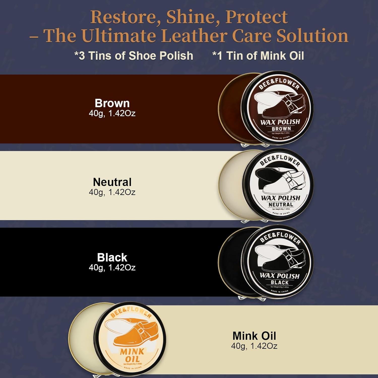 Kit de Cuidado de Zapatos BEE&FLOWER 15PCS con Cepillo y Estuche