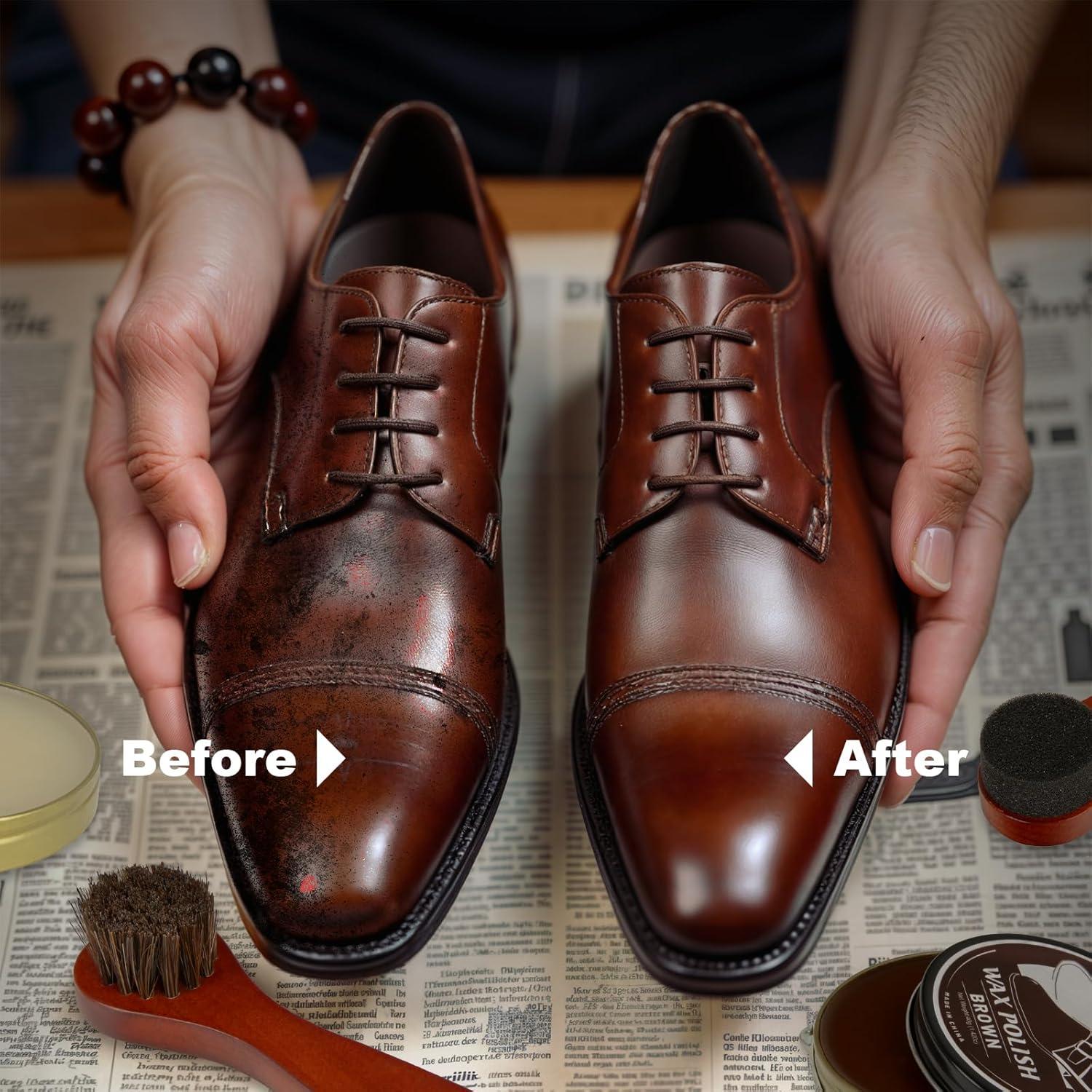 Kit de Cuidado de Zapatos BEE&FLOWER 15PCS con Cepillo y Estuche