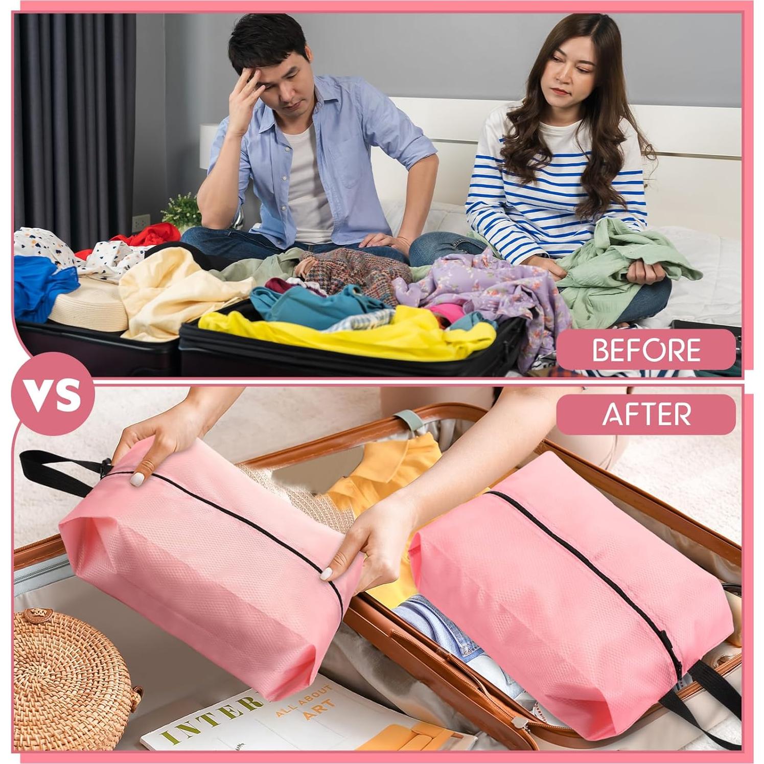 6 Bolsas de Zapatos de Viaje Bulyoou Nylon Rosa 42x22x12 cm