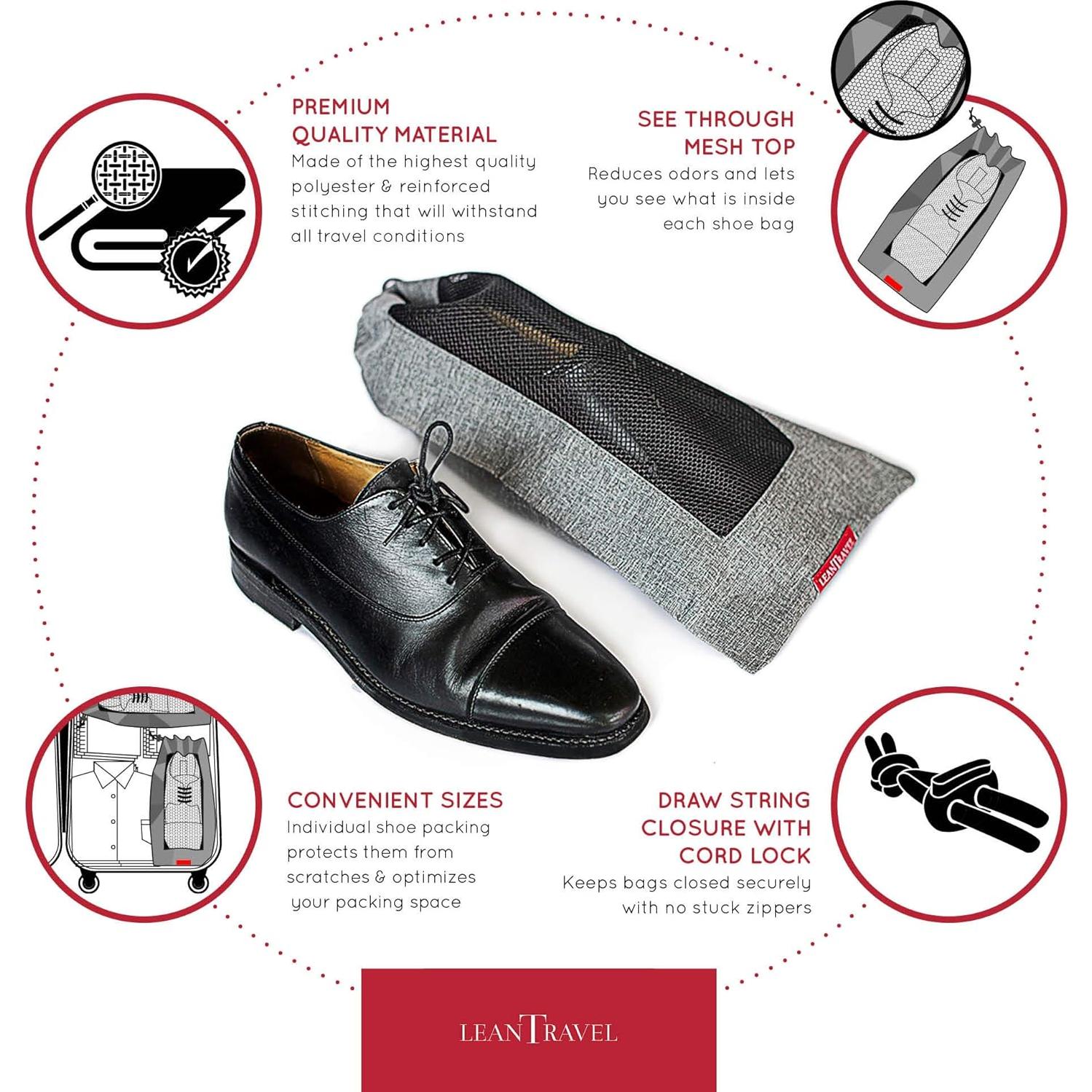 Bolsas para zapatos LeanTravel, juego de 6, malla transpirable