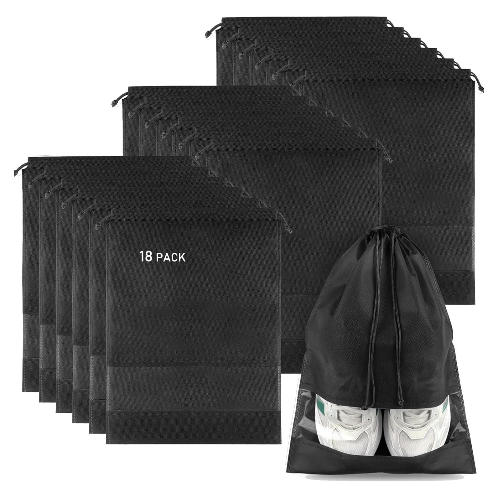 Paquete de 18 bolsas de zapatos de viaje negras 32x44 cm