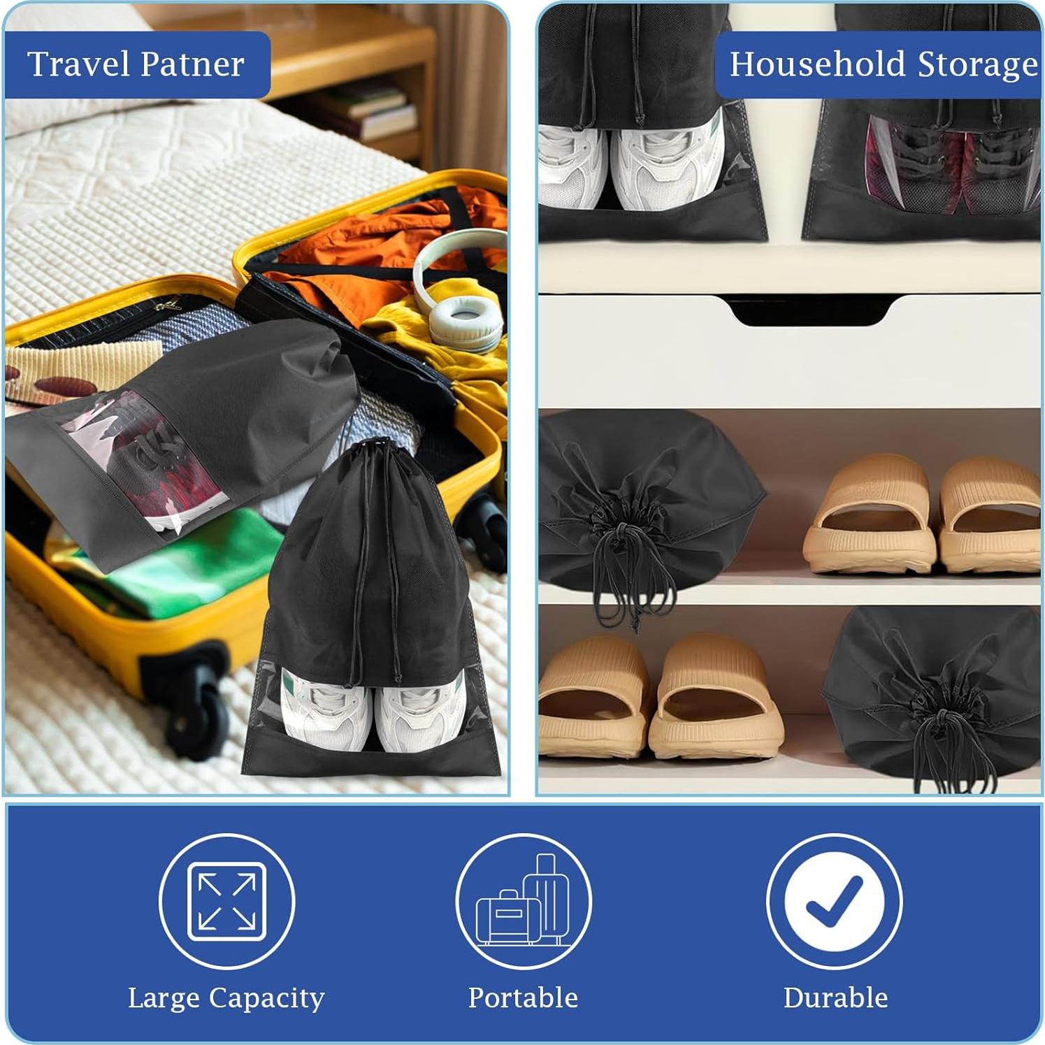 Paquete de 18 bolsas de zapatos de viaje negras 32x44 cm