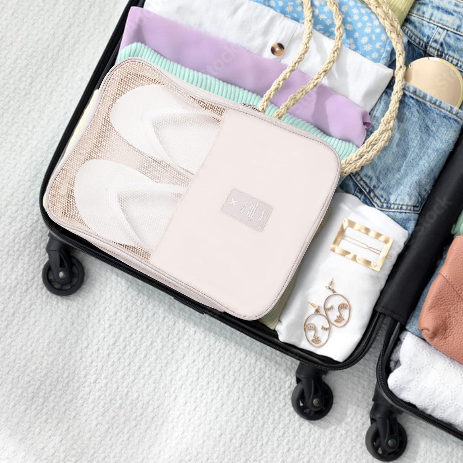 Bolsa de Viaje para Zapatos Eneteck - Capacidad 3 Pares Beige