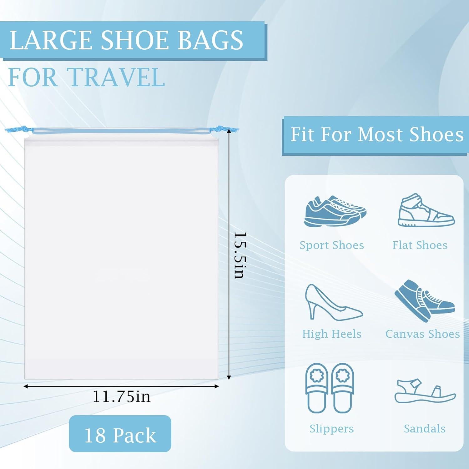 Paquete de 18 bolsas para zapatos de viaje impermeables 39.9x29.9cm