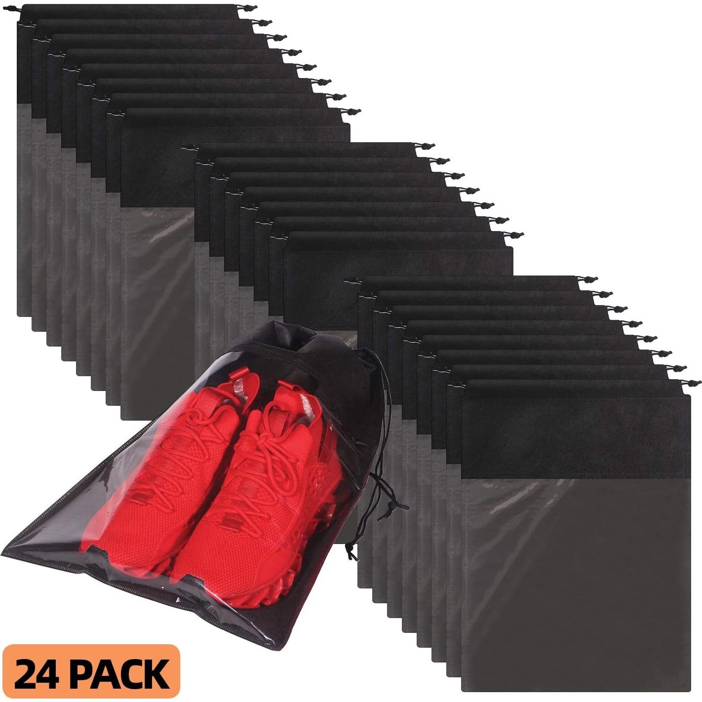 Paquete de 24 bolsas de zapatos portátiles negras 32x44 cm