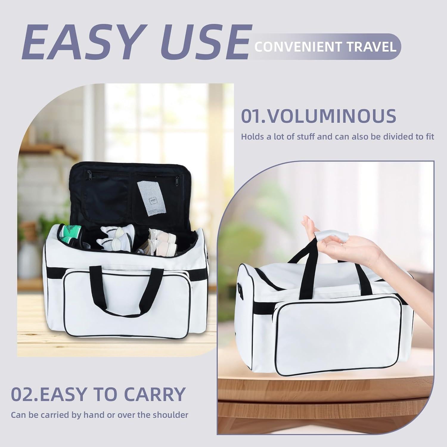 Bolsa de Zapatillas Qiveno 30L con Divisores Ajustables - Blanca