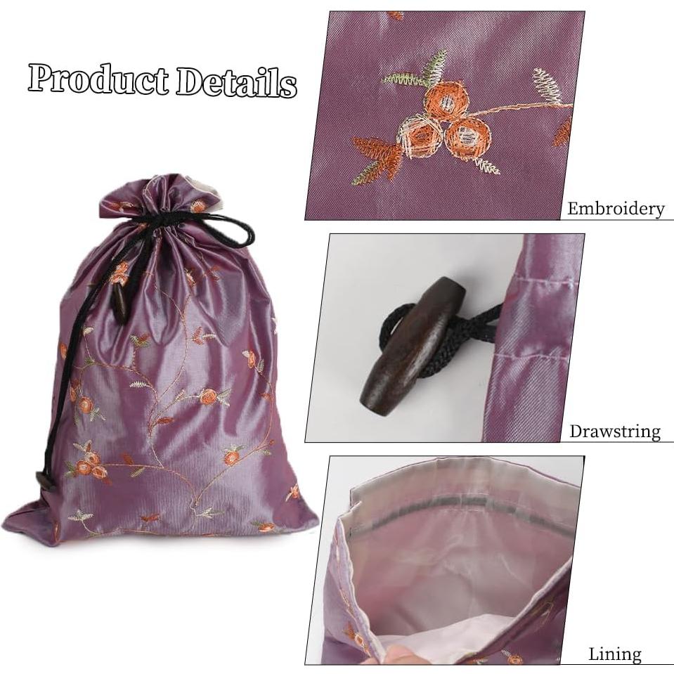 Bolsa de Almacenamiento de Seda Bordada VIOCIWUO 4 Piezas 36x26cm