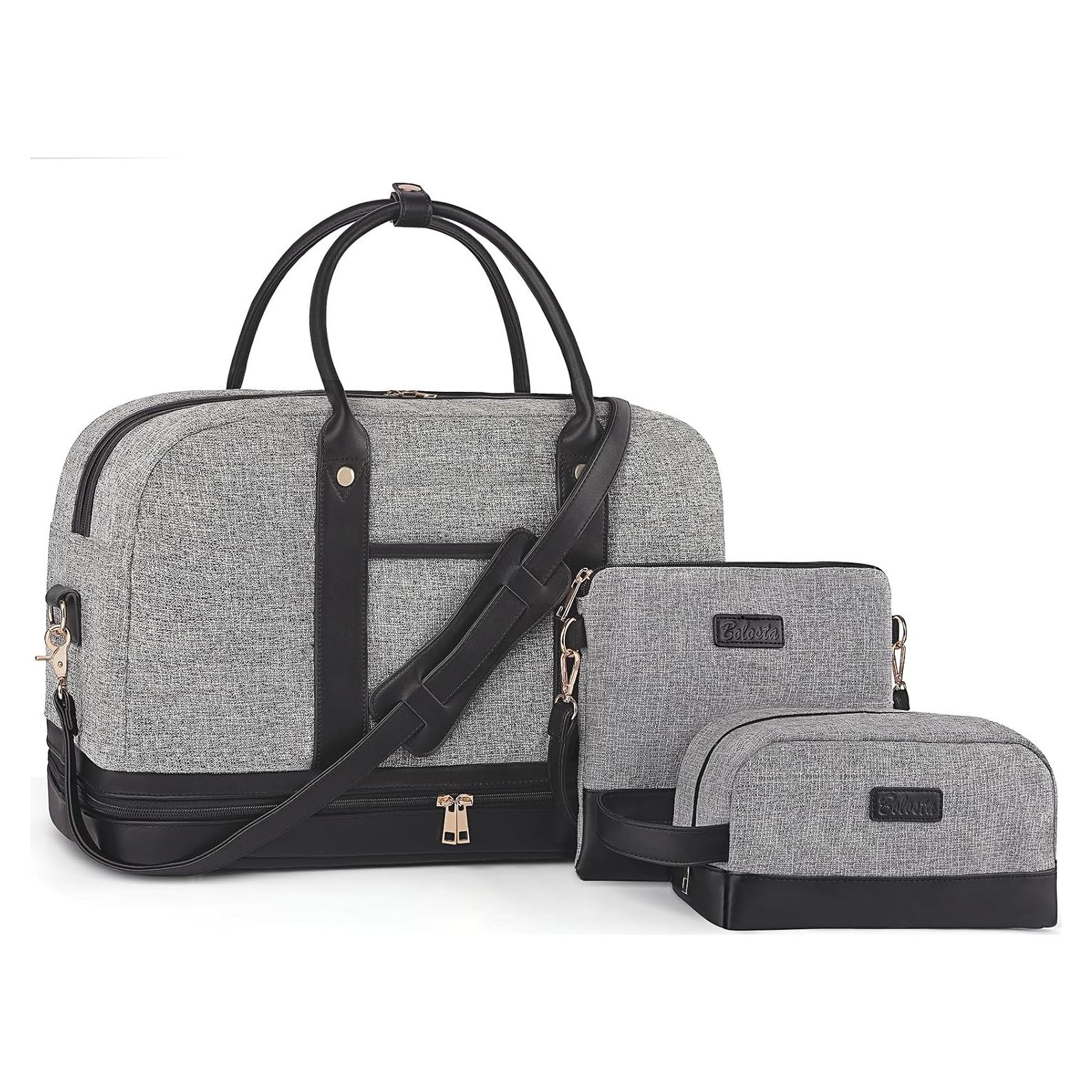 Bolsa de Fin de Semana BOLOSTA Lona Beige 45.7x30.5cm con Compartimento para Zapatos