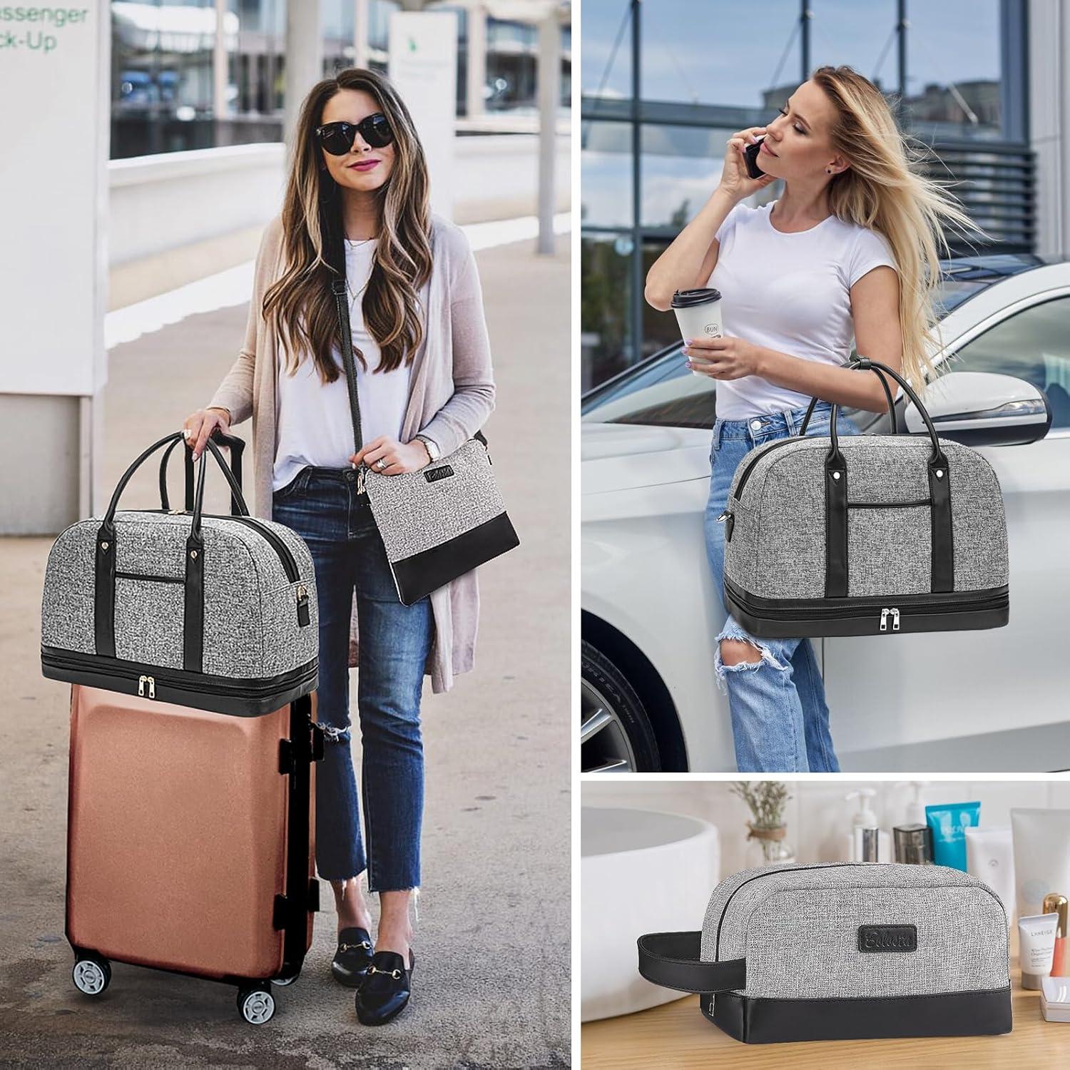 Bolsa de Fin de Semana BOLOSTA Lona Beige 45.7x30.5cm con Compartimento para Zapatos