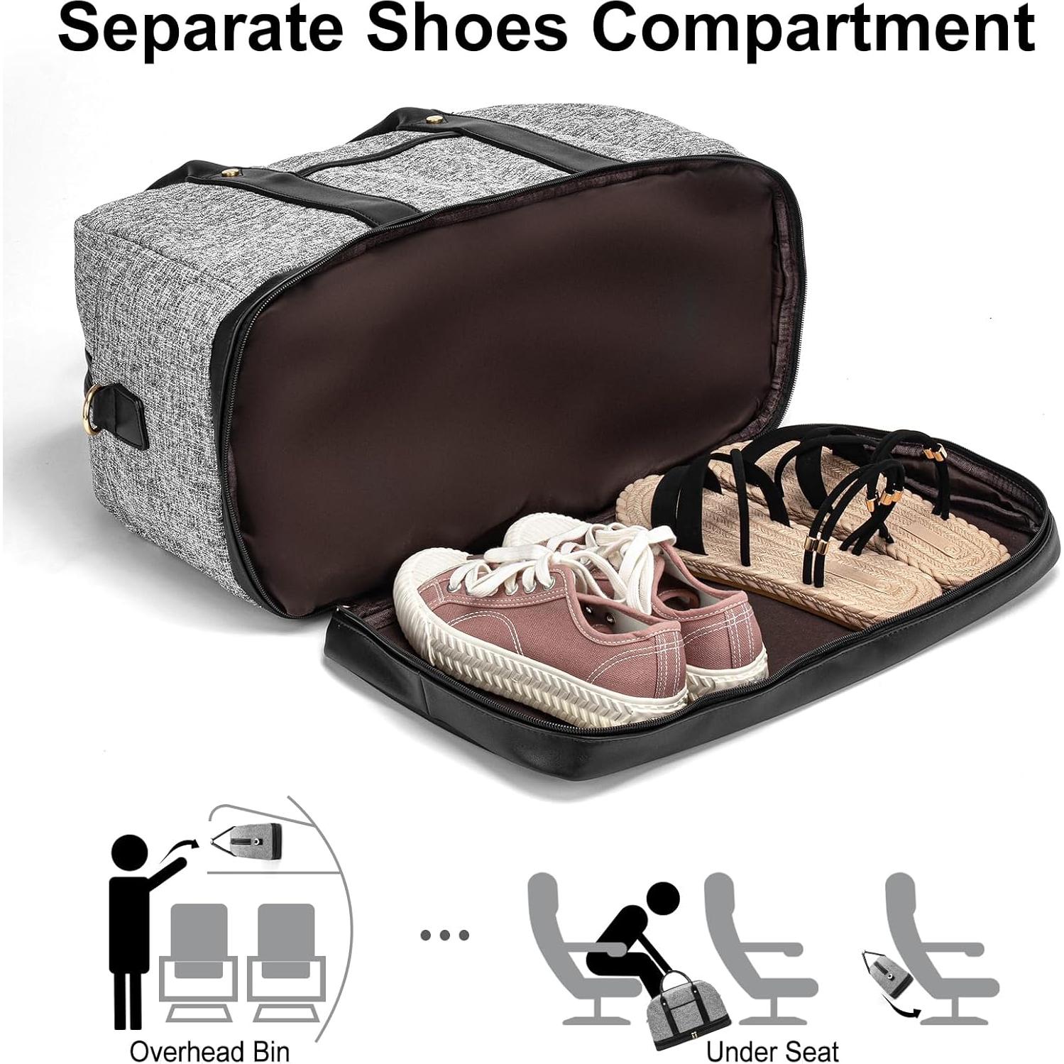 Bolsa de Fin de Semana BOLOSTA Lona Beige 45.7x30.5cm con Compartimento para Zapatos