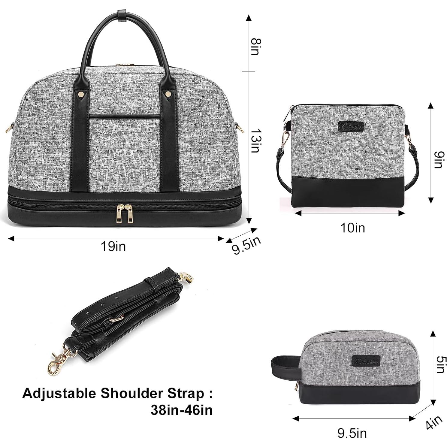 Bolsa de Fin de Semana BOLOSTA Lona Beige 45.7x30.5cm con Compartimento para Zapatos