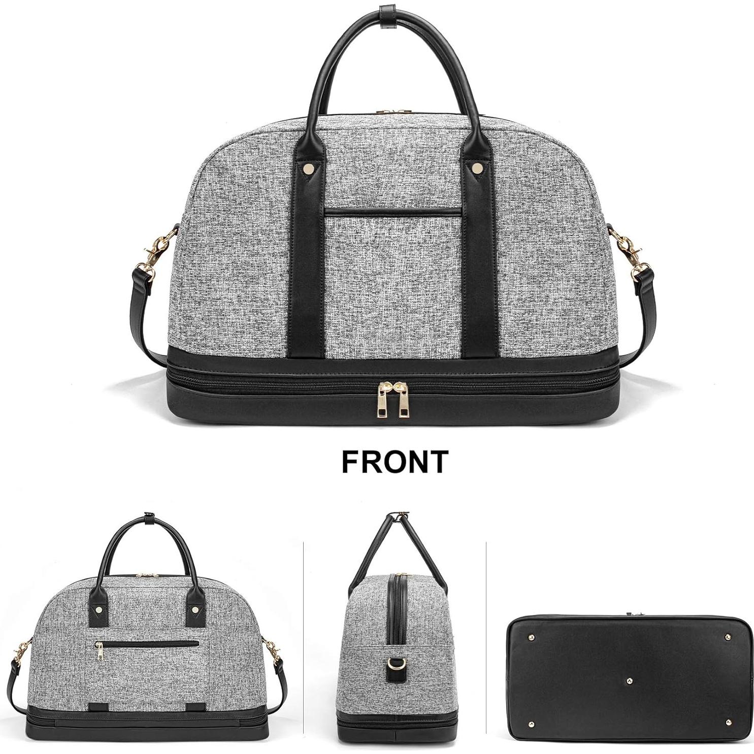 Bolsa de Fin de Semana BOLOSTA Lona Beige 45.7x30.5cm con Compartimento para Zapatos