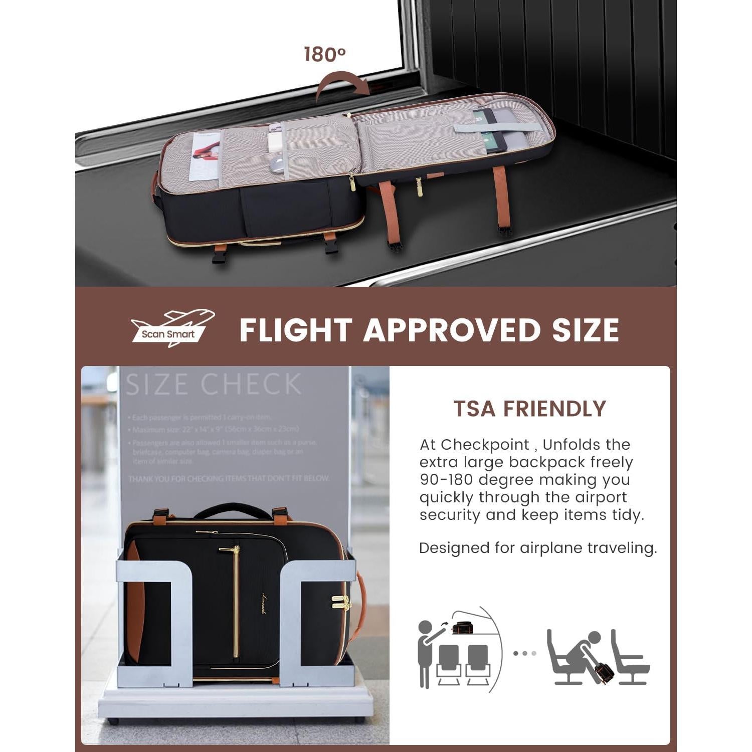 Mochila de Viaje LOVEVOOK 40L Unisex Aprobada por Aerolíneas