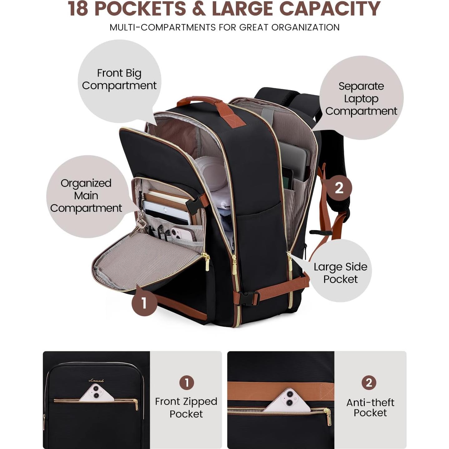 Mochila de Viaje LOVEVOOK 40L Unisex Aprobada por Aerolíneas