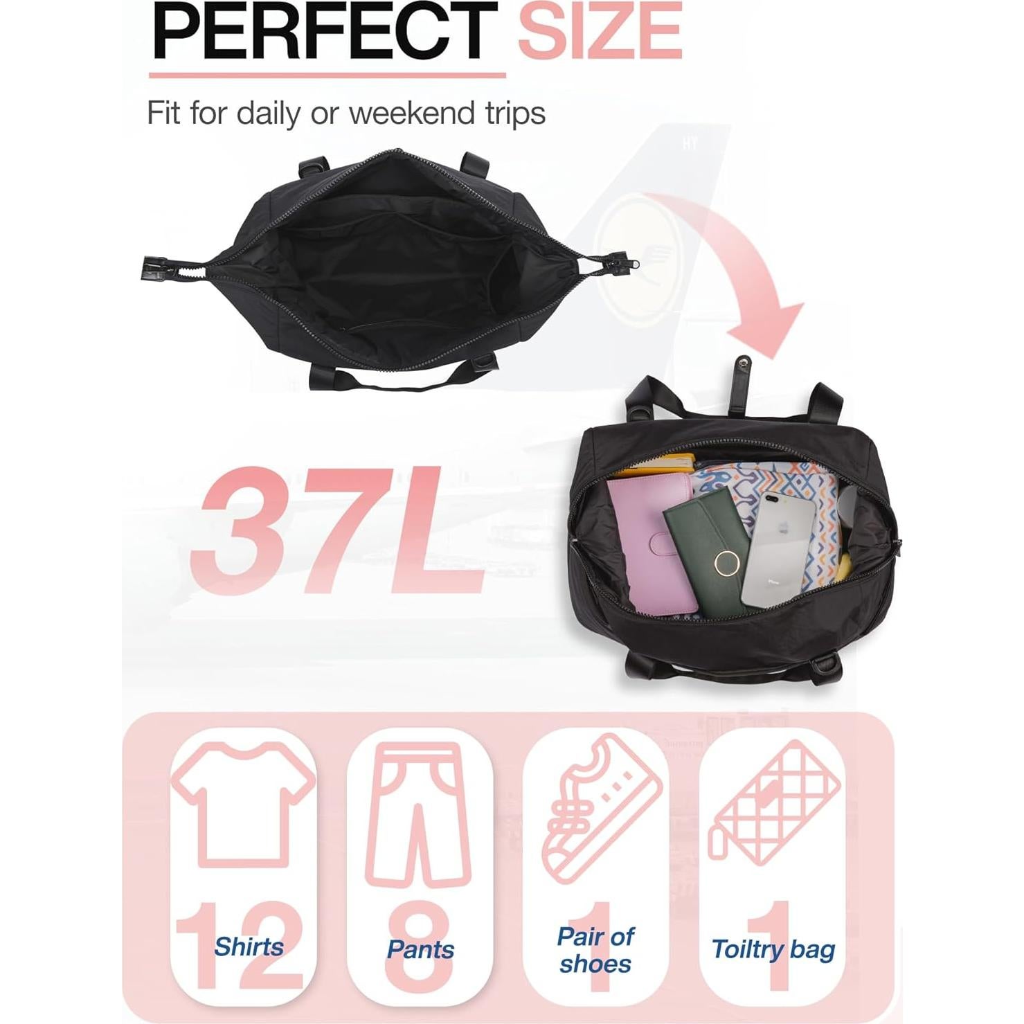 Bolsa de viaje BAGSMART para mujeres 37L con compartimento para zapatos