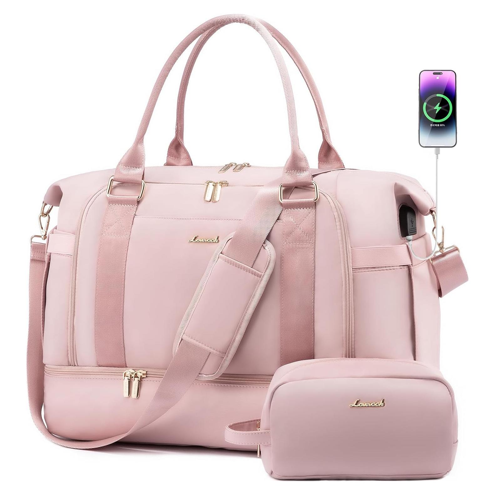 Bolsa de gimnasio LOVEVOOK Rosa Claro con puerto USB y compartimentos
