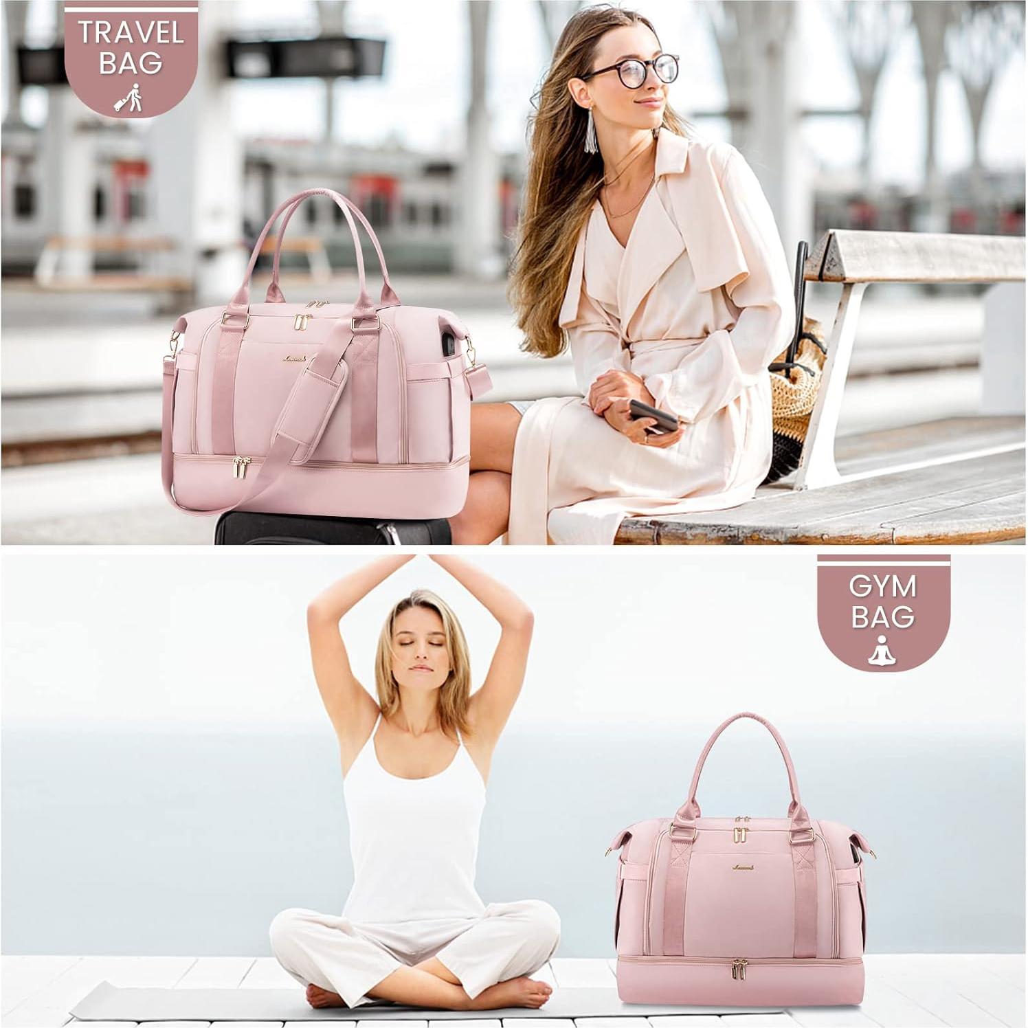 Bolsa de gimnasio LOVEVOOK Rosa Claro con puerto USB y compartimentos