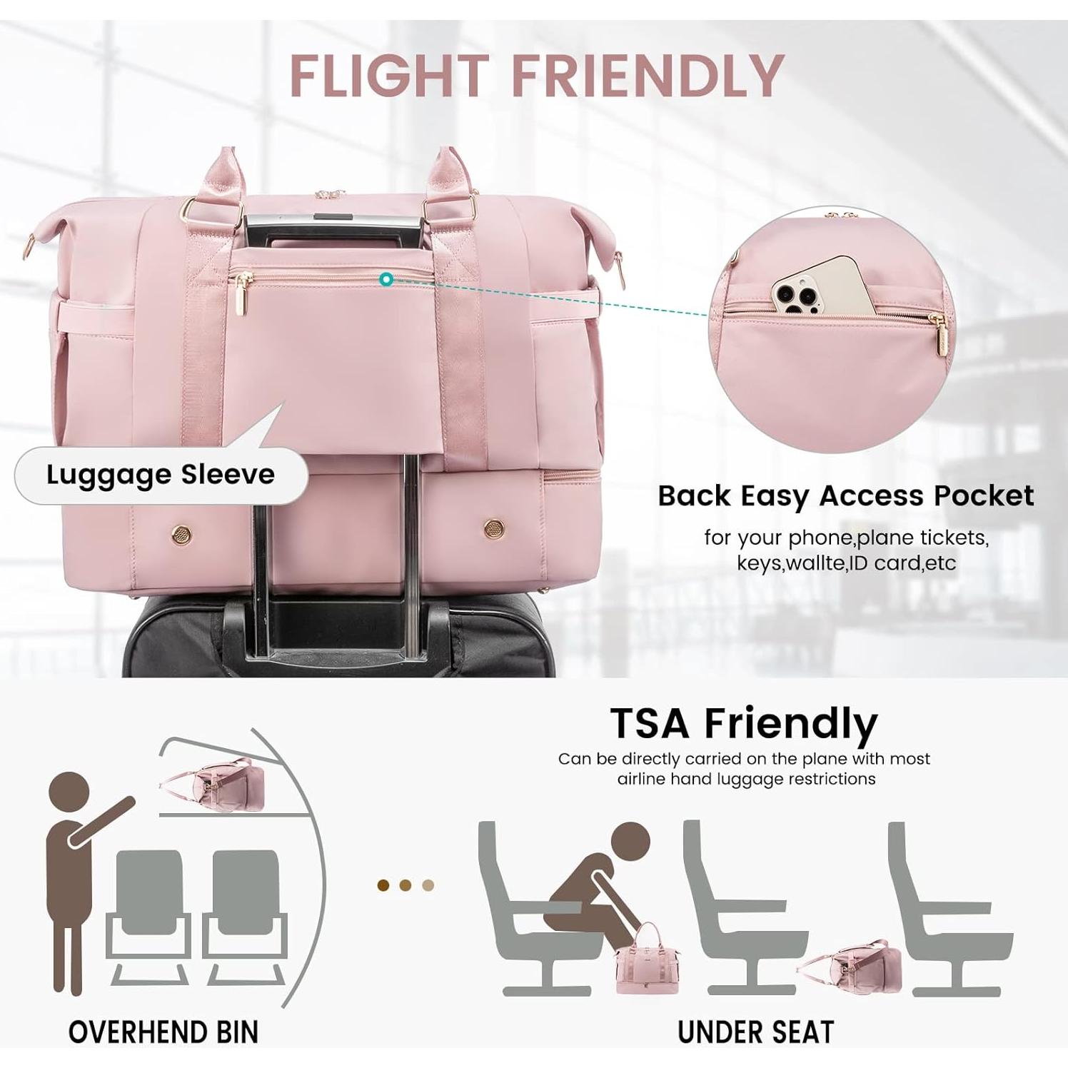 Bolsa de gimnasio LOVEVOOK Rosa Claro con puerto USB y compartimentos