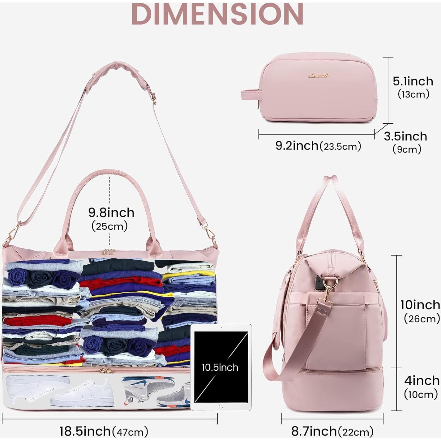 Bolsa de gimnasio LOVEVOOK Rosa Claro con puerto USB y compartimentos