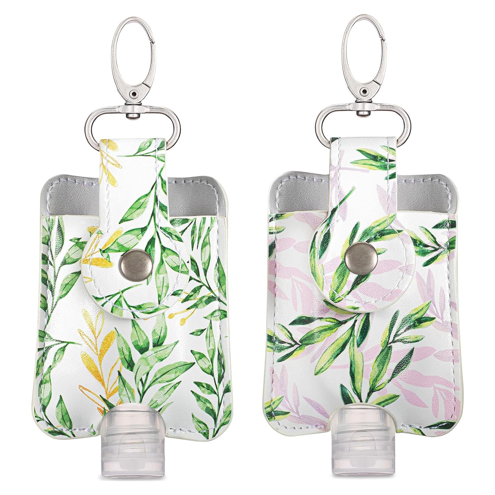 Juego de Llaveros Portabotellas Desinfectante de Manos - Cuero Vegano