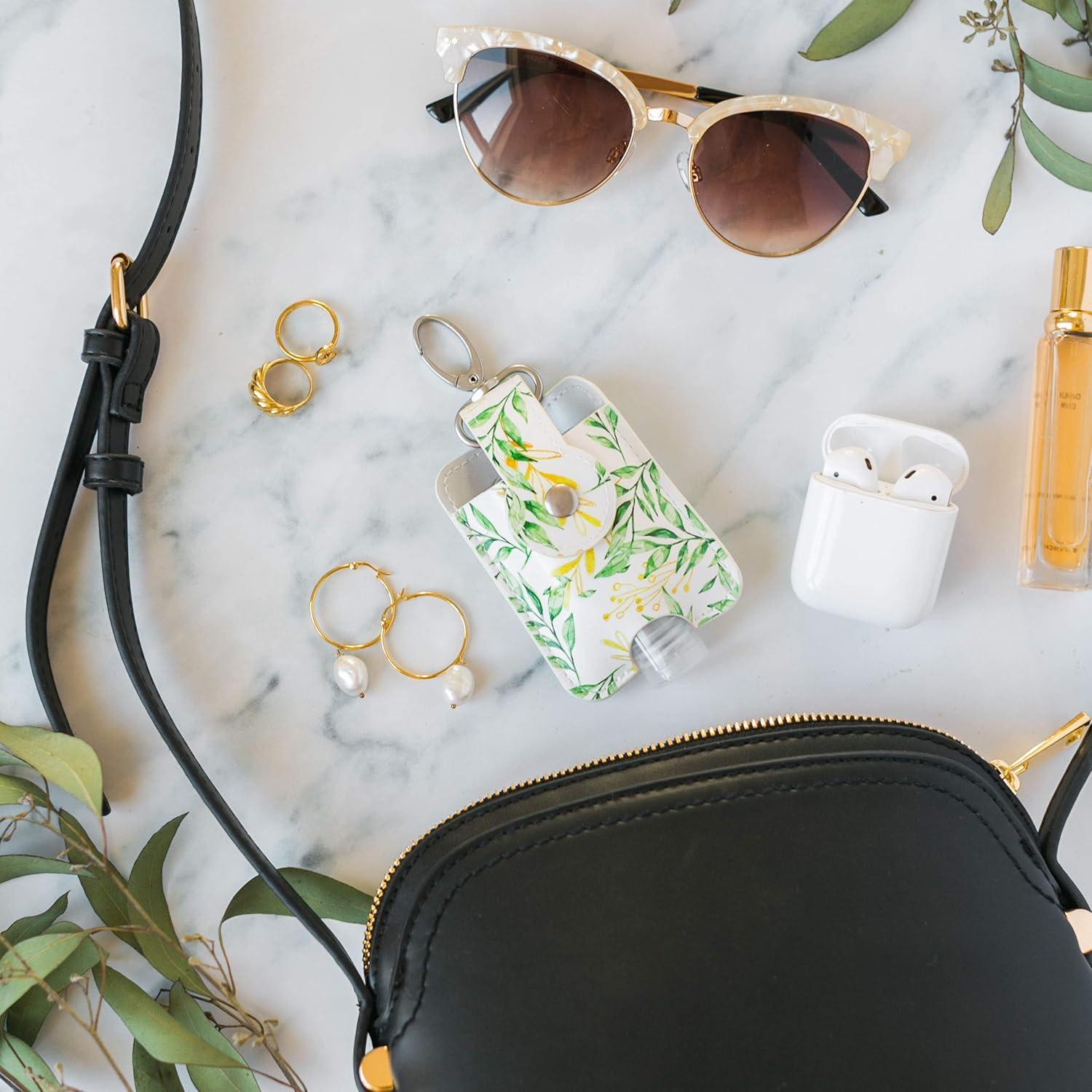 Juego de Llaveros Portabotellas Desinfectante de Manos - Cuero Vegano