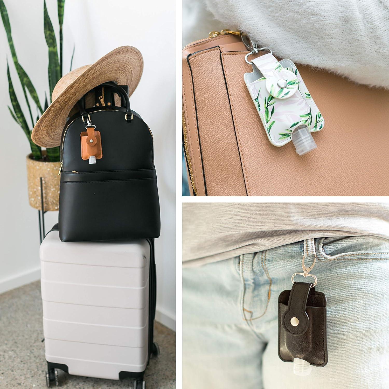 Juego de Llaveros Portabotellas Desinfectante de Manos - Cuero Vegano