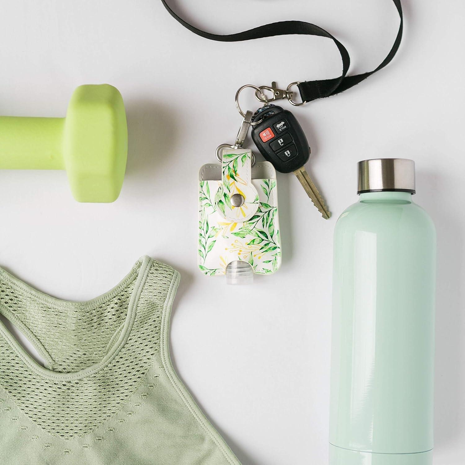 Juego de Llaveros Portabotellas Desinfectante de Manos - Cuero Vegano