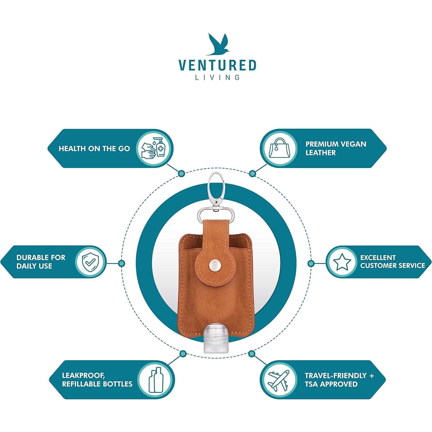 Juego de Llaveros Portabotellas Desinfectante de Manos - Cuero Vegano