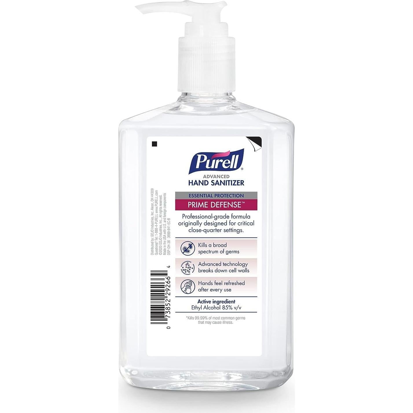 Desinfectante de Manos Purell Prime Defense 355 ml x 4 Botellas