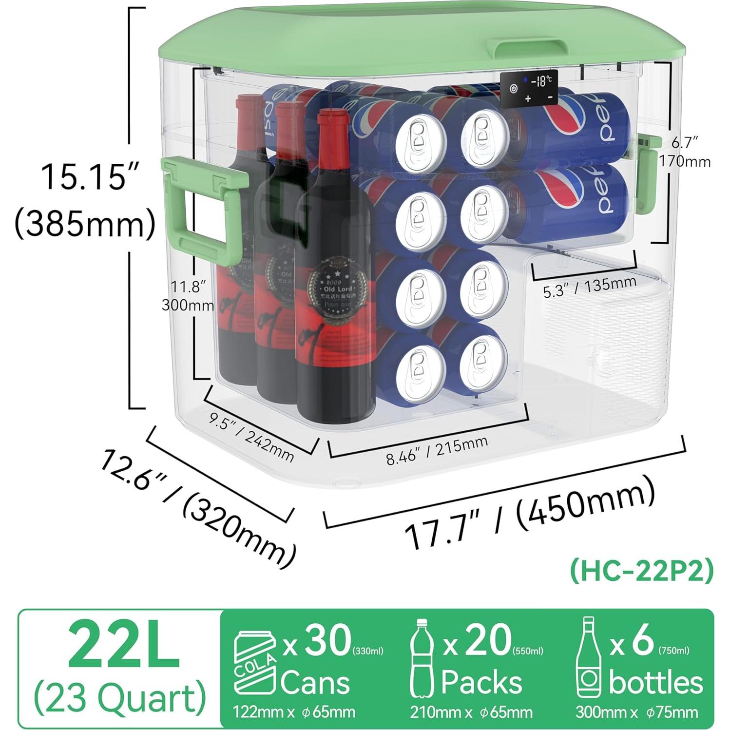 Refrigerador Portátil MEGIU 12V 23L Congelador Verde