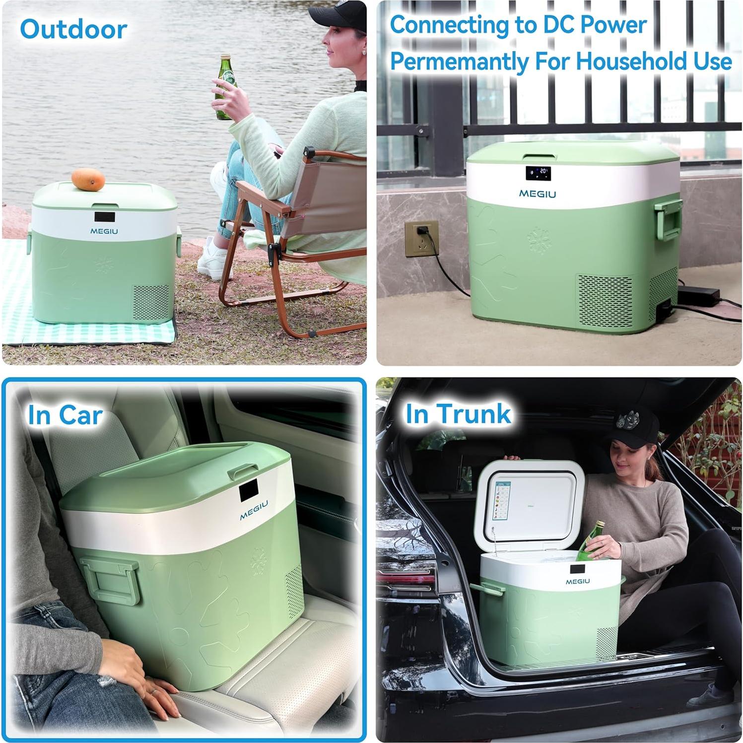 Refrigerador Portátil MEGIU 12V 23L Congelador Verde