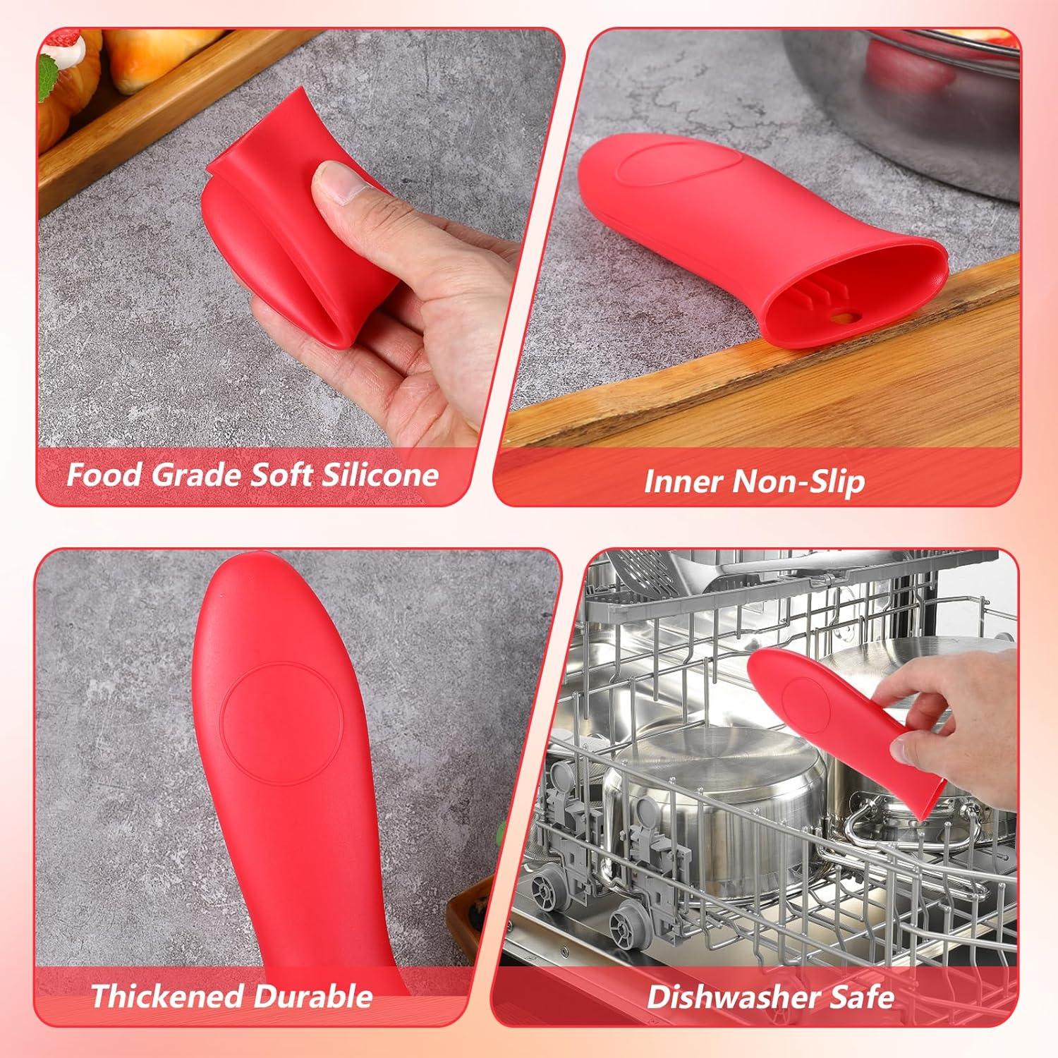 Funda de Mango de Silicona TIESOME 4 Pcs Antideslizante Rojo