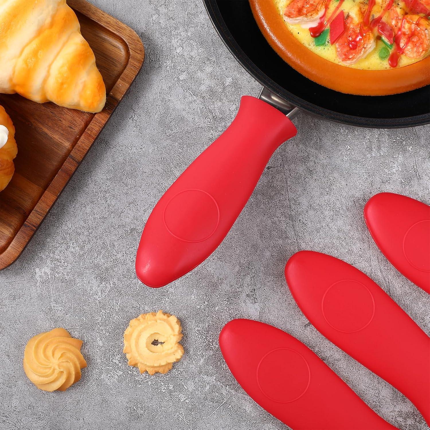 Funda de Mango de Silicona TIESOME 4 Pcs Antideslizante Rojo