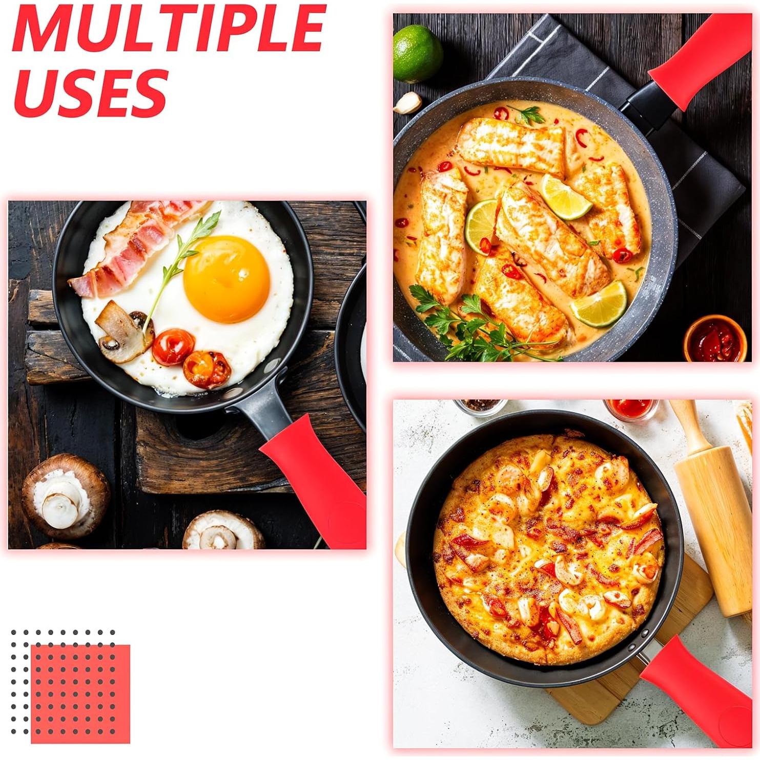 Funda de Mango de Silicona TIESOME 4 Pcs Antideslizante Rojo