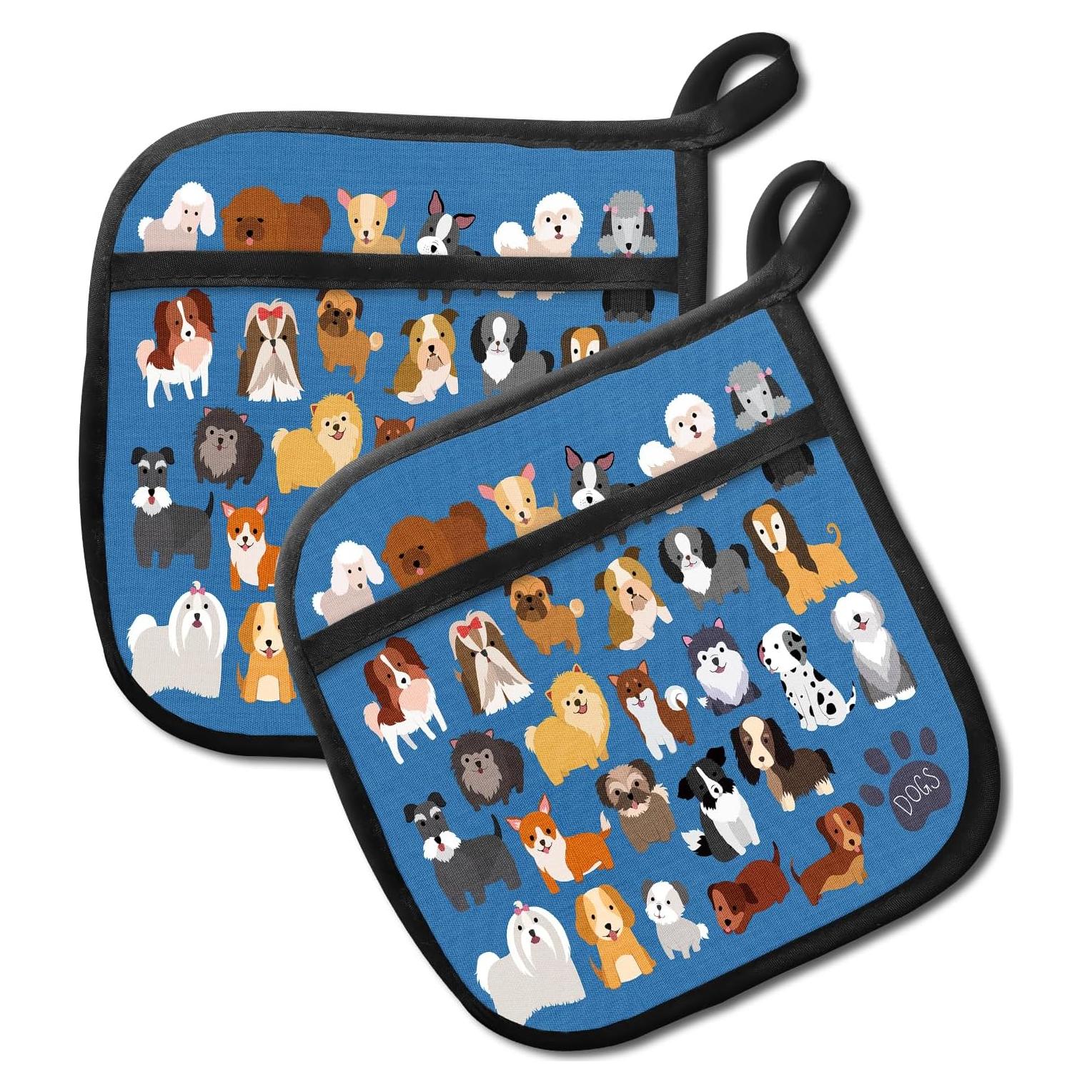 Agarraderas de Cocina JYCardPKT 20.5x20.5cm 2 Paquetes Cachorros