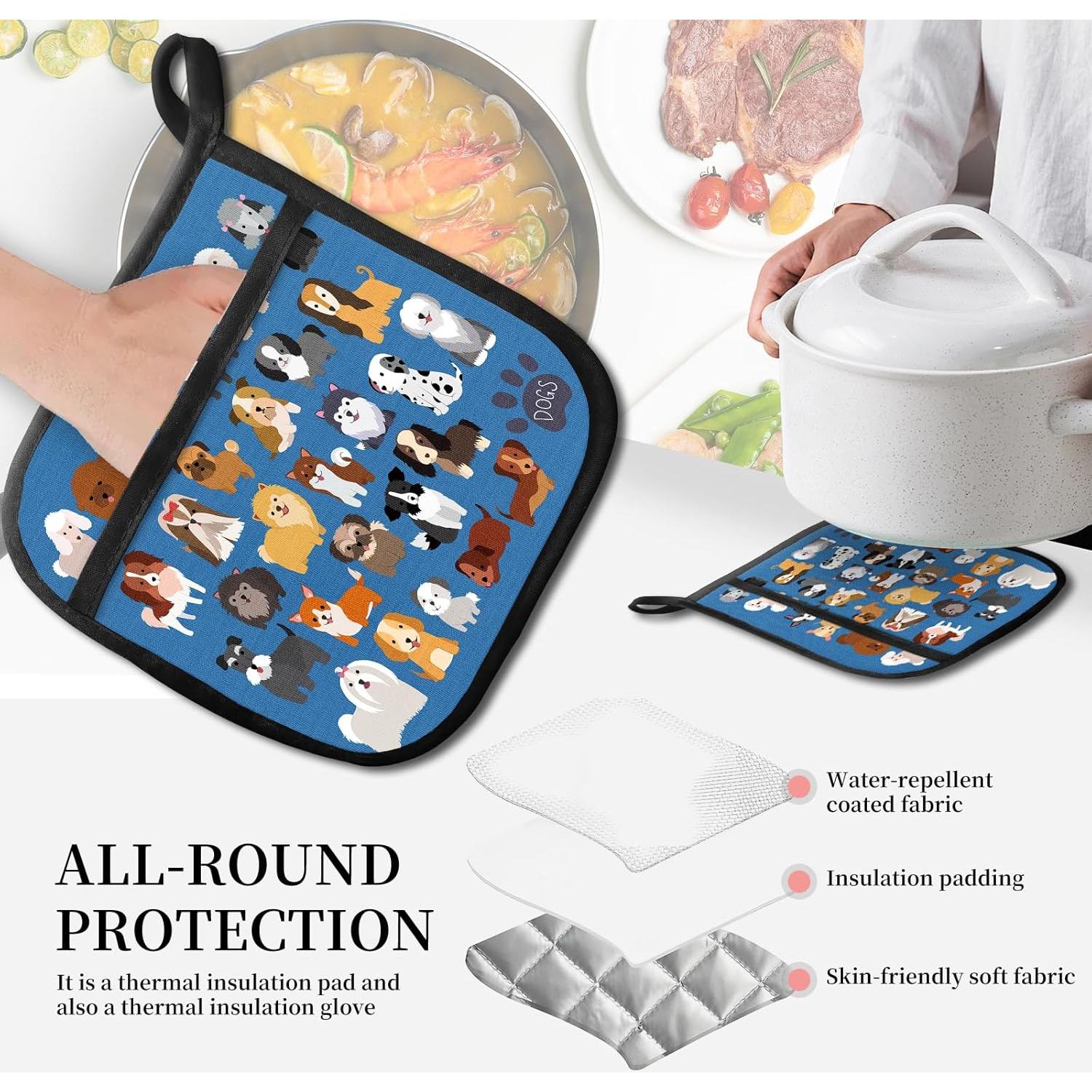 Agarraderas de Cocina JYCardPKT 20.5x20.5cm 2 Paquetes Cachorros