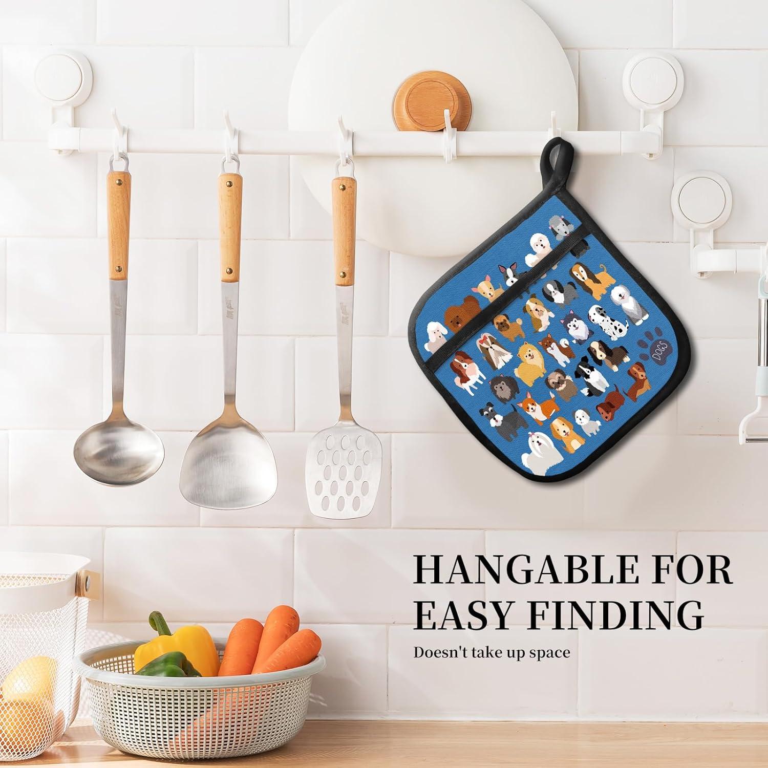 Agarraderas de Cocina JYCardPKT 20.5x20.5cm 2 Paquetes Cachorros