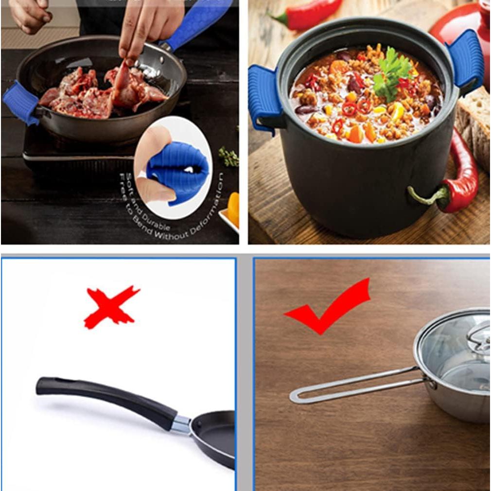 Soporte de Mango de Sartén de Silicona AISIBO 3 Piezas Azul