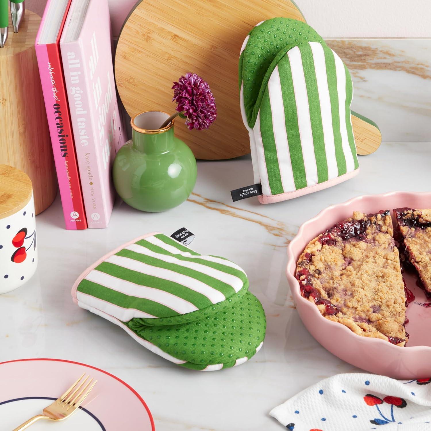 Set de 2 Agarraderas Mini Kate Spade Rayas Botánicas 14x20 cm